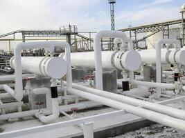 Heat exchangers in a refinery. The equipment for oil refining photo