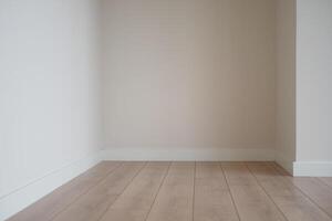 Simple background with empty thick wooden and blank white wall. photo