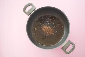 used cooking oil in frying pan. photo