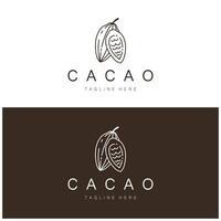cocoa logo,cocoa bean,cocoa tree,cocoa branches and leaves,chocolate mix on white background,vintage,modern,simple,minimalist icon illustration template design vector