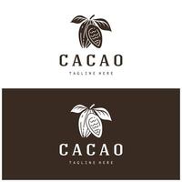 cacao logotipo,cacao frijol, cacao árbol,cacao ramas y hojas,chocolate mezcla en blanco fondo, vintage, moderno, simple, minimalista icono ilustración modelo diseño vector