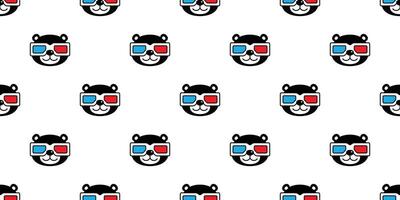 Bear seamless pattern polar bear popcorn vector movie 3d glasses cinema teddy cartoon scarf isolated tile background repeat wallpaper doodle illustration design