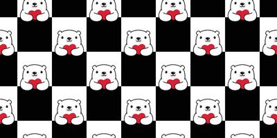 oso sin costura modelo corazón enamorado vector polar oso osito de peluche dibujos animados comprobado bufanda aislado repetir fondo de pantalla loseta antecedentes ilustración garabatear blanco diseño