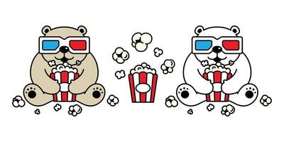 oso vector polar oso palomitas de maiz icono 3d lentes película cine osito de peluche personaje dibujos animados ilustración garabatear diseño