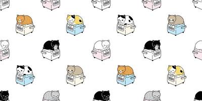 cat seamless pattern kitten vector calico sleeping rice cooker cook scarf isolated repeat background cartoon tile wallpaper doodle illustration design