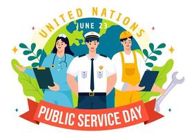 United Nations Public Service Day Vector Illustration with Publics Services to the Community in the Development Process in Flat Cartoon Background