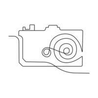 Continuous retro photo camera one-line vector art and outline DSLR mood HD camera illustration art