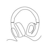 Continuous single-line art drawing of a wireless headphones speaker and outline style vector illustration