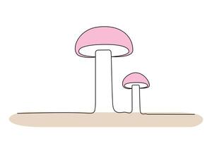 Continuous one-line sepia magic mushroom and outline vector art illustration