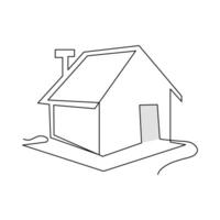 One-line continuous modern house architectural drawing and family home outline minimalist single-line art illustration vector