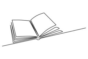 Continuous one-line open book with flying pages art and world book day educational knowledge concept Doodle vector illustration