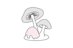 Continuous one-line sepia magic mushroom and outline vector art illustration