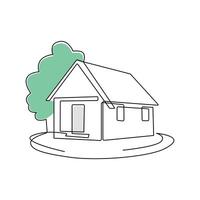 One-line continuous modern house architectural drawing and family home outline minimalist single-line art illustration vector