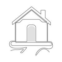 One-line continuous modern house architectural drawing and family home outline minimalist single-line art illustration vector