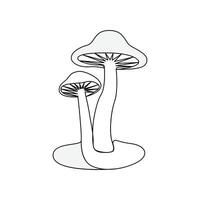 Continuous one-line sepia magic mushroom and outline vector art illustration