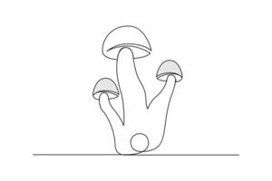 Continuous one-line sepia magic mushroom and outline vector art illustration