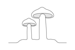 Continuous one-line sepia magic mushroom and outline vector art illustration