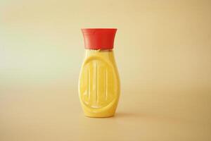 mustard mayonnaise in yellow container on yellow background photo