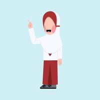 Indonesian Hijab Elementary Student With Explaining Gesture vector