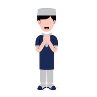 Muslim Boy With Eid Greeting Gesture vector