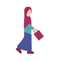 Hijab Woman Holding Shopping Bag vector