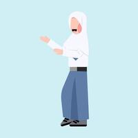 Indonesian Hijab Senior High School Student With Explaining Gesture vector