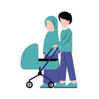 Muslim Parents With Baby Stroller vector