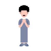 Muslim Boy With Eid Greeting Gesture vector