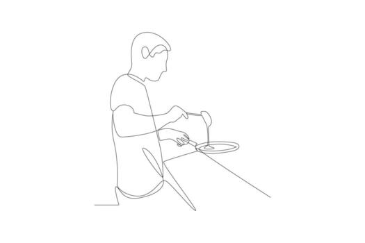One continuous line drawing of cooking concept. Doodle vector illustration in simple linear style.