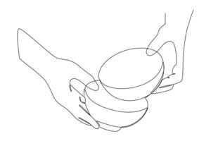 One continuous line drawing of Mug and Plate concept. Doodle vector illustration in simple linear style.