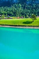 beautiful view mountain lake. Steg,Malbun in Lichtenstein, Europe photo