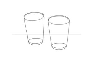 One continuous line drawing of Mug and Plate concept. Doodle vector illustration in simple linear style.