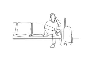 One continuous line drawing of passenger activities concept. Doodle vector illustration in simple linear style.