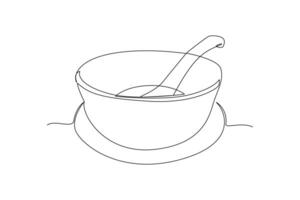 One continuous line drawing of Mug and Plate concept. Doodle vector illustration in simple linear style.