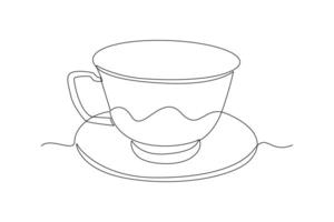 One continuous line drawing of Mug and Plate concept. Doodle vector illustration in simple linear style.