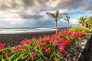 el costa de atlántico Oceano en puerto Delaware la cruz, uno de el más popular turístico pueblos, canario islas, España foto