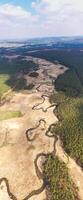 Aerial drone view, the bend of the river with sandy stretches. photo