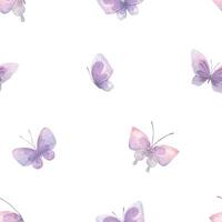 Watercolor illustration of pink and lilac butterflies. Seamless pattern, gentle, airy. For fabric, textile, wallpaper, prints scrap paper vector