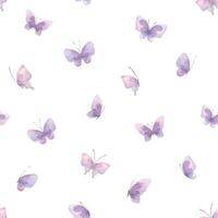Watercolor illustration of pink and lilac butterflies. Seamless pattern, gentle, airy. For fabric, textile, wallpaper, prints scrap paper vector