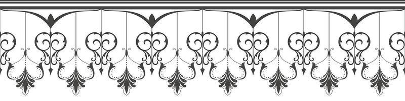 Black scroll flower border on white background. Beautiful Ethnic hand drawn artwork style design with watercolor, trend, texture, vintage hand drawn style. vector