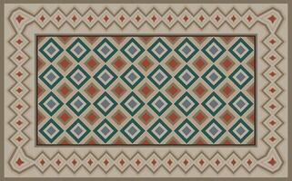Simple geometric pattern rug in light brown and green for printing and weaving. vector