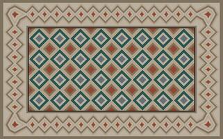 Simple geometric pattern rug in light brown and green for printing and weaving. vector