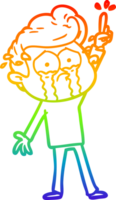 rainbow gradient line drawing cartoon crying man trying to ask a question png