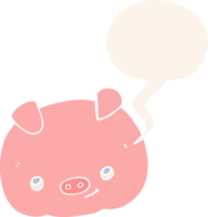 dessin animé cochon heureux et bulle de dialogue dans un style rétro png