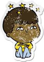 distressed sticker of a cartoon amazed boy png