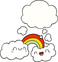 nubes de dibujos animados felices y arco iris y burbuja de pensamiento png