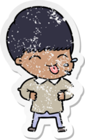 distressed sticker of a cartoon boy sticking out tongue png