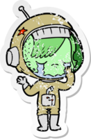 distressed sticker of a cartoon crying astronaut girl png