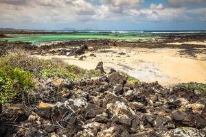 The coast of Atlantic ocean near town Orzola on Lanzarote, Canary islands, Spain photo