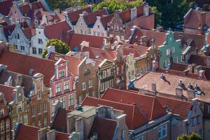 Old Town in Gdansk, aerial view from cathedral tower, Poland photo